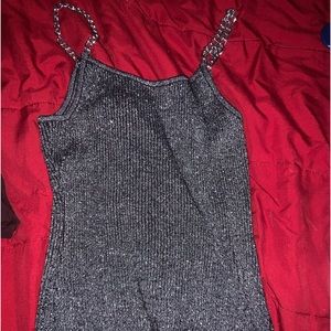 Grey tank top sparkly with chains